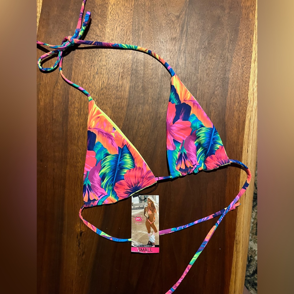 NWT Demon Bikini 80s Style Floral Triangle Top S